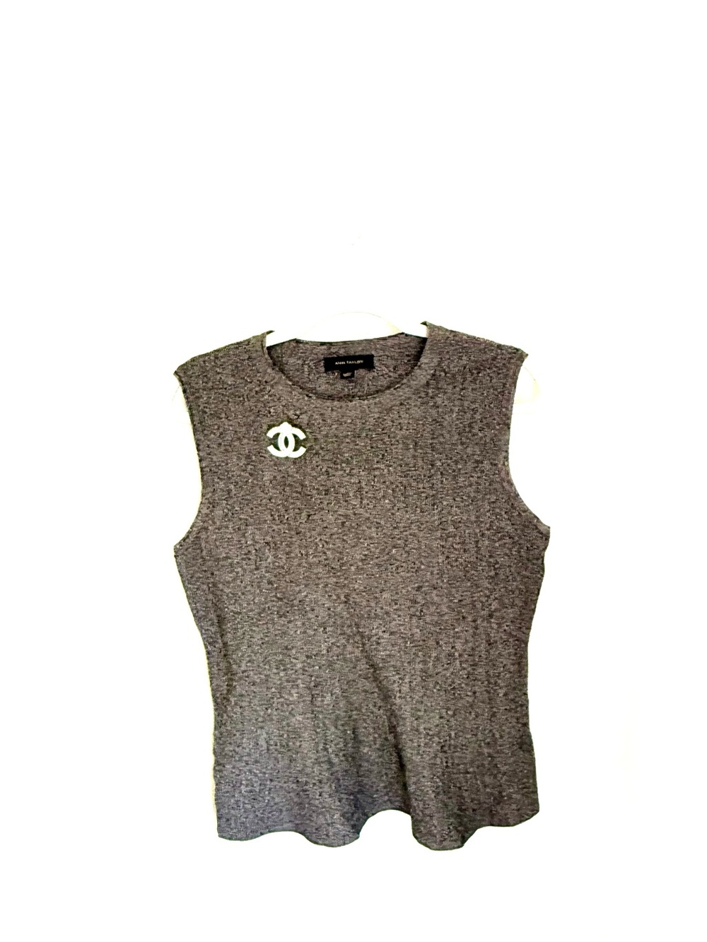Ann Taylor Gray Tweed Knit Shell